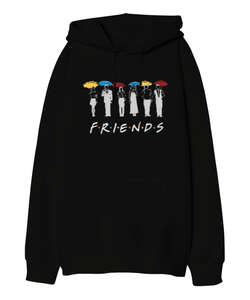 Friends Siyah Oversize Unisex Kapüşonlu Sweatshirt