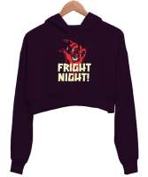 Fright Night - Korku Gecesi Koyu Mor Kadın Crop Hoodie Kapüşonlu Sweatshirt - Thumbnail