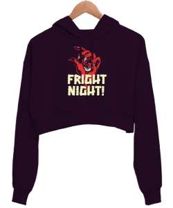 Fright Night - Korku Gecesi Koyu Mor Kadın Crop Hoodie Kapüşonlu Sweatshirt