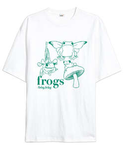 Frogs Üç Kurbağa Beyaz Oversize Unisex Tişört