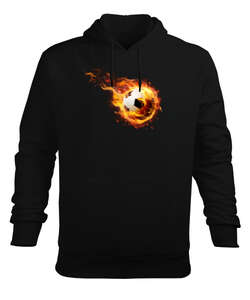 Futbol Ateşi Siyah Erkek Kapüşonlu Hoodie Sweatshirt