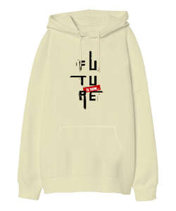 Future Blu V2 Krem Oversize Unisex Kapüşonlu Sweatshirt