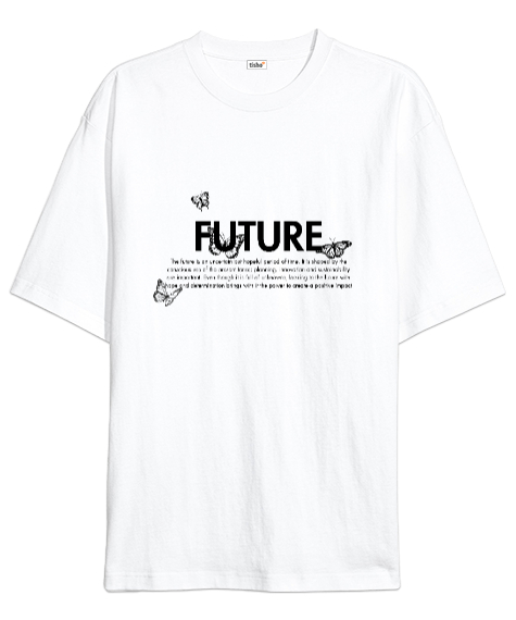 Tisho - Future Kelebek Temalı Beyaz Oversize Unisex Tişört