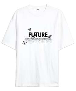 Future Kelebek Temalı Beyaz Oversize Unisex Tişört