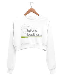 Future Loading Beyaz Kadın Crop Sweatshirt