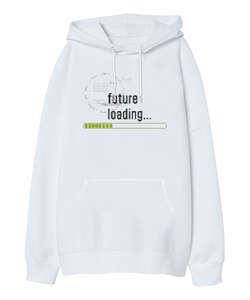 Future Loading Beyaz Oversize Unisex Kapüşonlu Sweatshirt