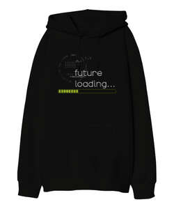 Future Loading Siyah Oversize Unisex Kapüşonlu Sweatshirt