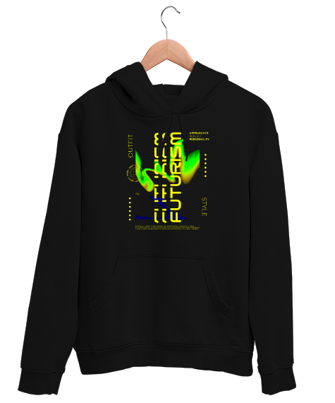 Tisho - Futurizm - Gelecek Siyah Unisex Kapşonlu Sweatshirt