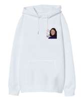 Gaia Beyaz Oversize Unisex Kapüşonlu Sweatshirt - Thumbnail