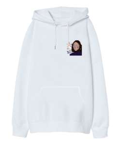 Gaia Beyaz Oversize Unisex Kapüşonlu Sweatshirt