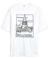 GALATA İSTANBUL Beyaz Oversize Unisex Tişört - Thumbnail