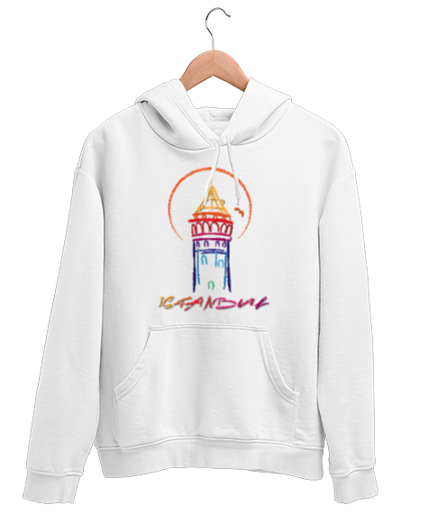 Tisho - GALATA İSTANBUL Beyaz Unisex Kapşonlu Sweatshirt