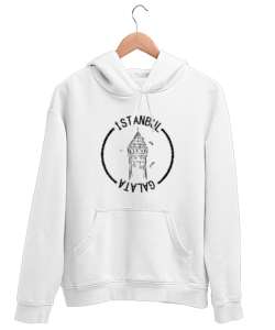 GALATA İSTANBUL Beyaz Unisex Kapşonlu Sweatshirt