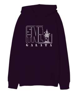 GALATA İSTANBUL Koyu Mor Oversize Unisex Kapüşonlu Sweatshirt