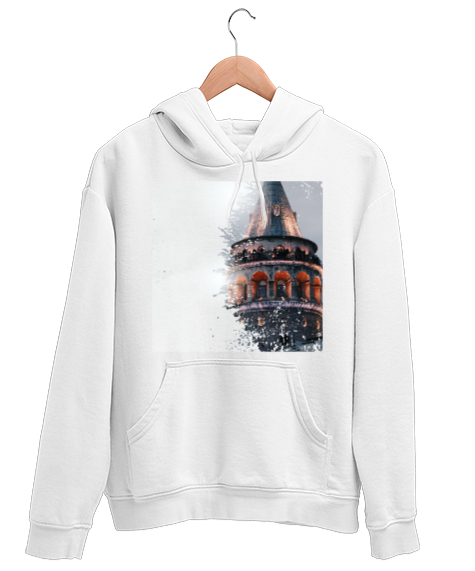 Tisho - Galata Kulesi Beyaz Unisex Kapşonlu Sweatshirt