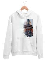 Galata Kulesi Beyaz Unisex Kapşonlu Sweatshirt - Thumbnail