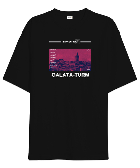 Tisho - Galata Turn Itımotcci Baskılı Siyah Oversize Unisex Tişört