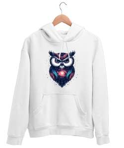 galaxy baykuş Beyaz Unisex Kapşonlu Sweatshirt