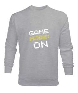 Game Mode On Oyun Modu Retro ve Piksel Art Oyuncu Özel Tasarım Gri Erkek Sweatshirt