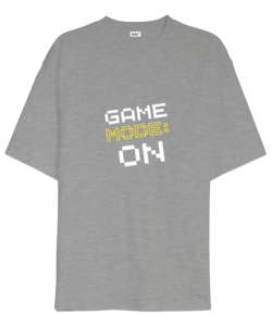 Game Mode On Oyun Modu Retro ve Piksel Art Oyuncu Özel Tasarım Gri Oversize Unisex Tişört