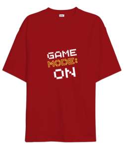 Game Mode On Oyun Modu Retro ve Piksel Art Oyuncu Özel Tasarım Kırmızı Oversize Unisex Tişört