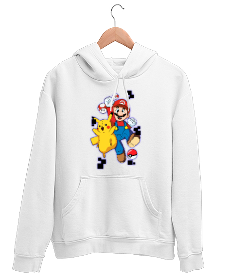 Tisho - GAME ON Beyaz Unisex Kapşonlu Sweatshirt