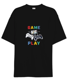 Game vs Play Baskılı Siyah Oversize Unisex Tişört