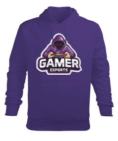 Gamer Baskılı Cepli Kapşonlu Mor Erkek Kapşonlu Erkek Kapüşonlu Hoodie Sweatshirt