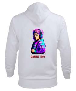 Gamer boy Beyaz Erkek Kapüşonlu Hoodie Sweatshirt