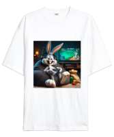 GAMER BUNNY Beyaz Oversize Unisex Tişört - Thumbnail