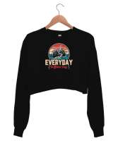 Gamer - Her Gün Oyun - Game Siyah Kadın Crop Sweatshirt - Thumbnail