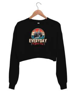 Gamer - Her Gün Oyun - Game Siyah Kadın Crop Sweatshirt