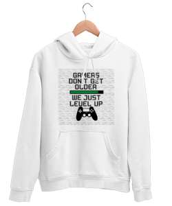 Gamer - Oyuncu Yaşlanmaz Level Atlar Beyaz Unisex Kapşonlu Sweatshirt