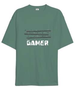 Gamer Retro ve Pixel Art Oyun ve Oyuncu Özel Tasarım Çağla Yeşili Oversize Unisex Tişört