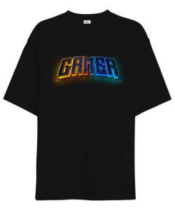 Gamer RGB Tarz Siyah Siyah Oversize Unisex Tişört