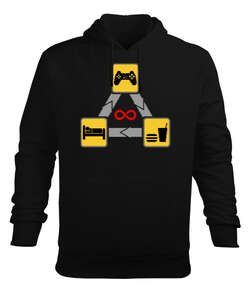 Gamer Routine Siyah Erkek Kapüşonlu Hoodie Sweatshirt