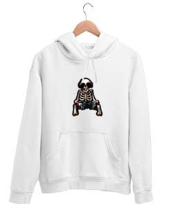 Gamer Skeleton Beyaz Unisex Kapşonlu Sweatshirt