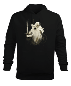 Gandalf Kılıçlı Yüzüklerin Efendisi Tasarım Baskılı Siyah Erkek Kapüşonlu Hoodie Sweatshirt