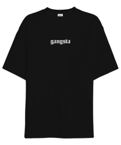 Gangsta - Baskılı Siyah Oversize Unisex Tişört