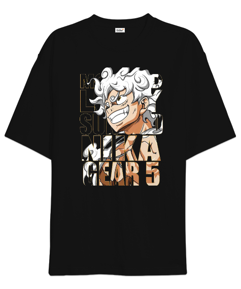 Tisho - Gear 5 Luffy Siyah Oversize Unisex Tişört