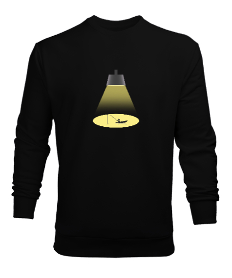Tisho - Gece Balıkçısı - Fishing Siyah Erkek Sweatshirt