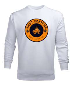 Gece Kamp Ateşi Kampçılık Özel Tasarım Beyaz Erkek Sweatshirt