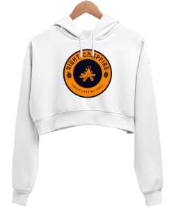 Gece Kamp Ateşi Kampçılık Özel Tasarım Beyaz Kadın Crop Hoodie Kapüşonlu Sweatshirt