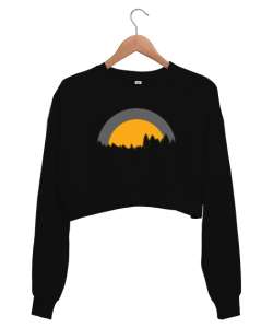 Gece ve Doğa Siyah Kadın Crop Sweatshirt