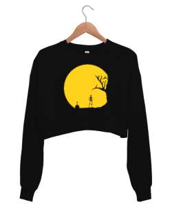 Gece ve İskelet - Skeleton Siyah Kadın Crop Sweatshirt