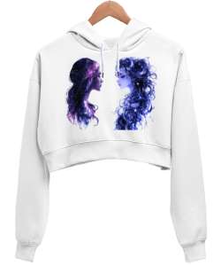 Gecenin Yalnızlığı 2 Beyaz Kadın Crop Hoodie Kapüşonlu Sweatshirt