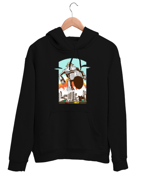 Tisho - Gelecekte Şehirde Robot Tehlikesi Siyah Unisex Kapşonlu Sweatshirt