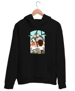 Gelecekte Şehirde Robot Tehlikesi Siyah Unisex Kapşonlu Sweatshirt