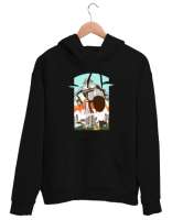 Gelecekte Şehirde Robot Tehlikesi Siyah Unisex Kapşonlu Sweatshirt - Thumbnail