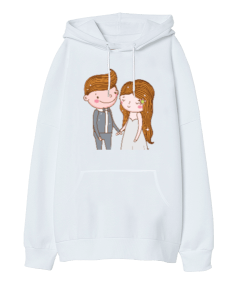 Gelin ve Damat Oversize Unisex Kapüşonlu Sweatshirt